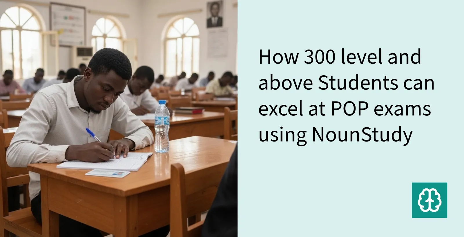 NOUN student writing pen-on-paper essay exam at study center